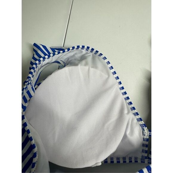 Bohemian Striped Ruffle Swimming Top Size XL Bleu White Marine - Picture 4 of 8